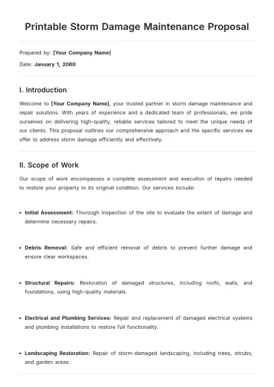 Free Printable Storm Damage Maintenance Proposal Template to Edit Online