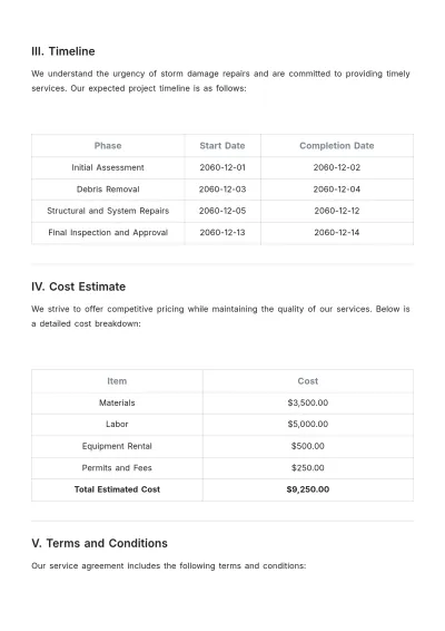 Free Printable Storm Damage Maintenance Proposal Template to Edit Online