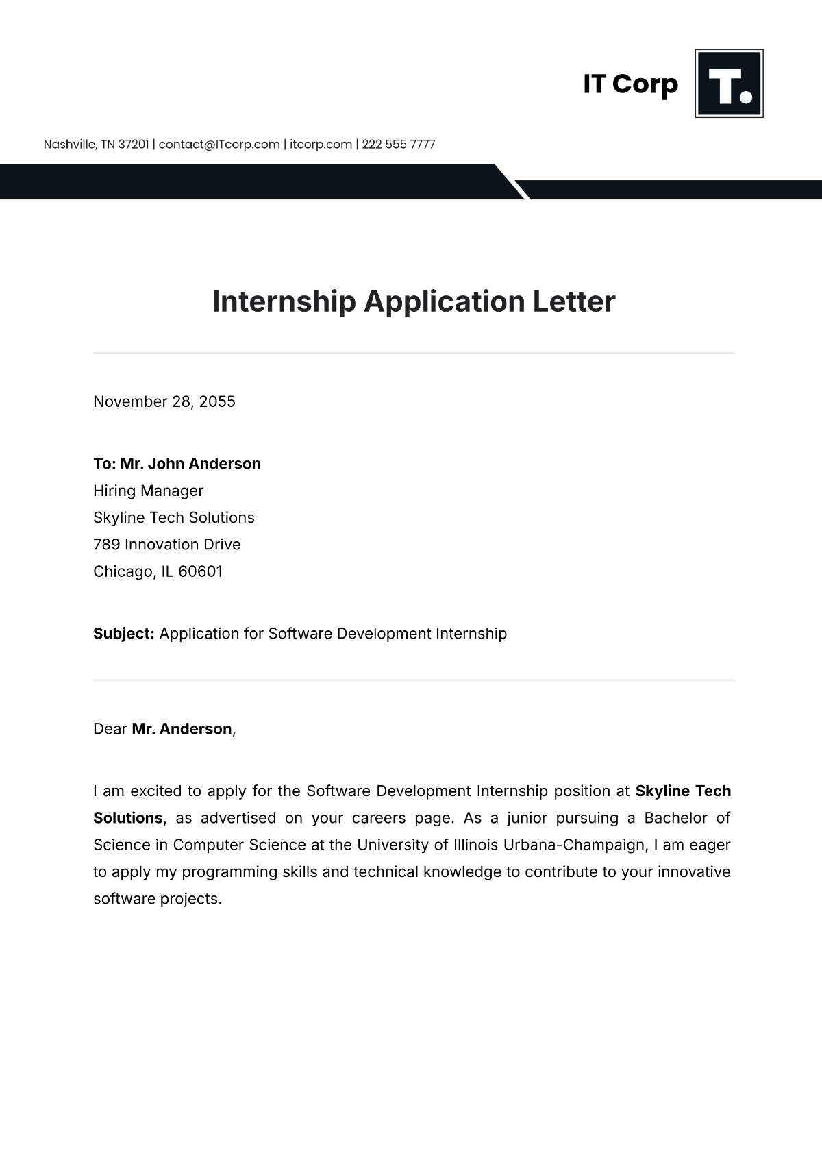 Internship Application Letter Template - Edit Online & Download