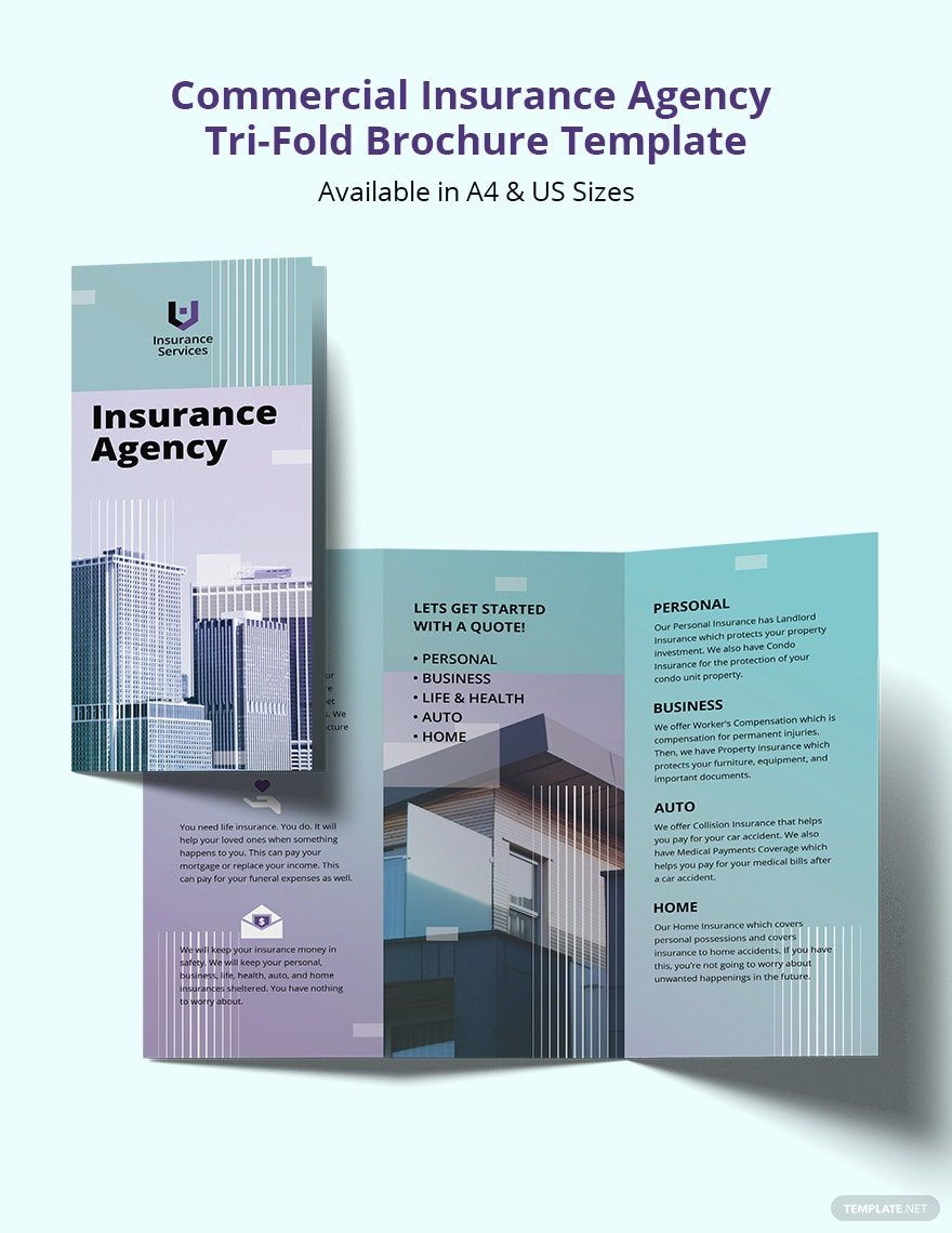 Free Commercial Insurance Agency Tri-Fold Brochure Template