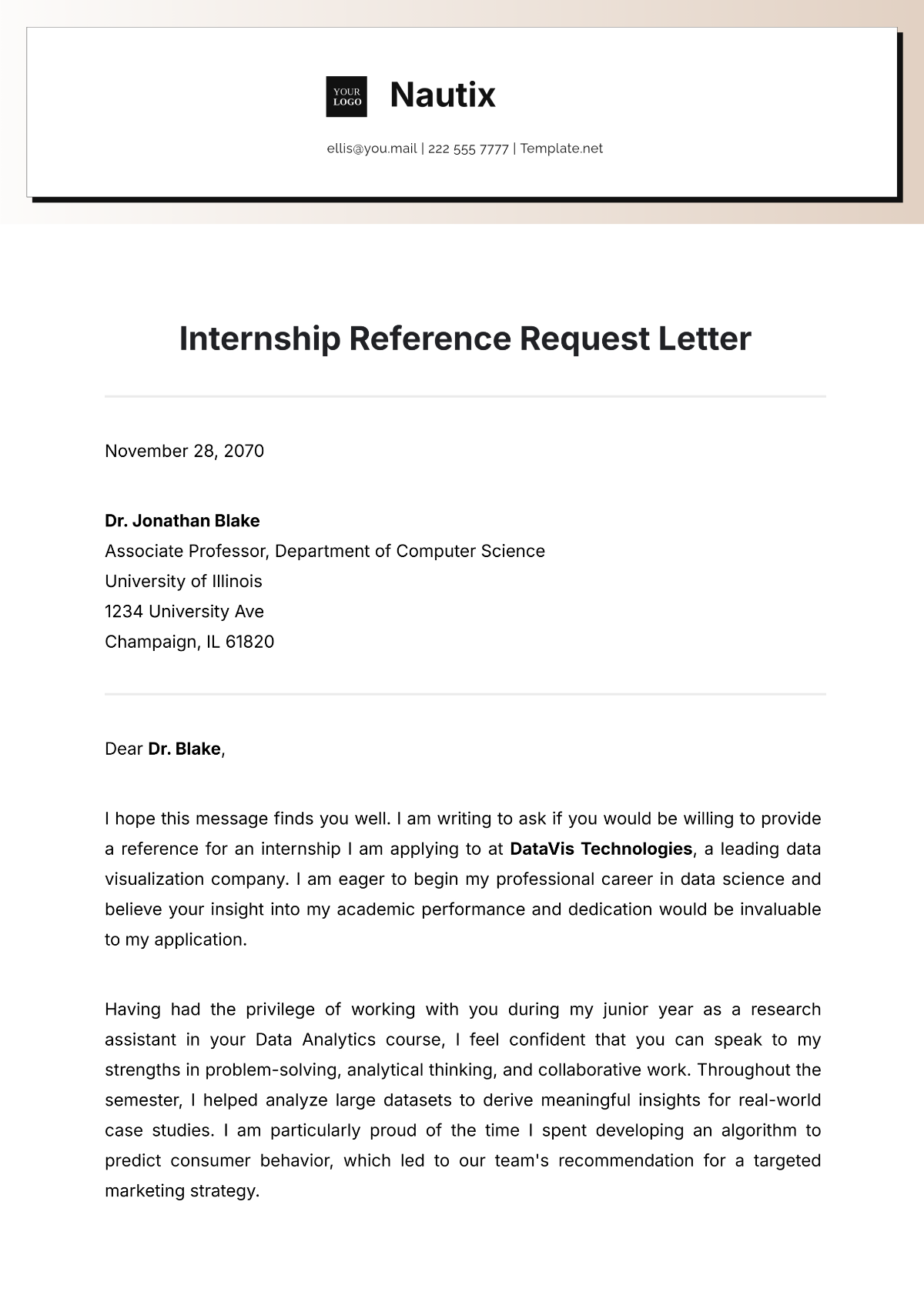 Internship Reference Request Letter Template - Edit Online & Download