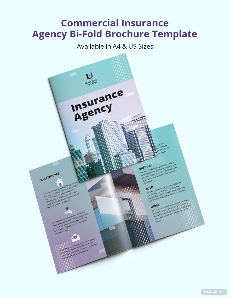 Commercial Insurance Agency Bi-Fold Brochure Template in Word, Google Docs, Illustrator, PSD, Apple Pages, Publisher, InDesign