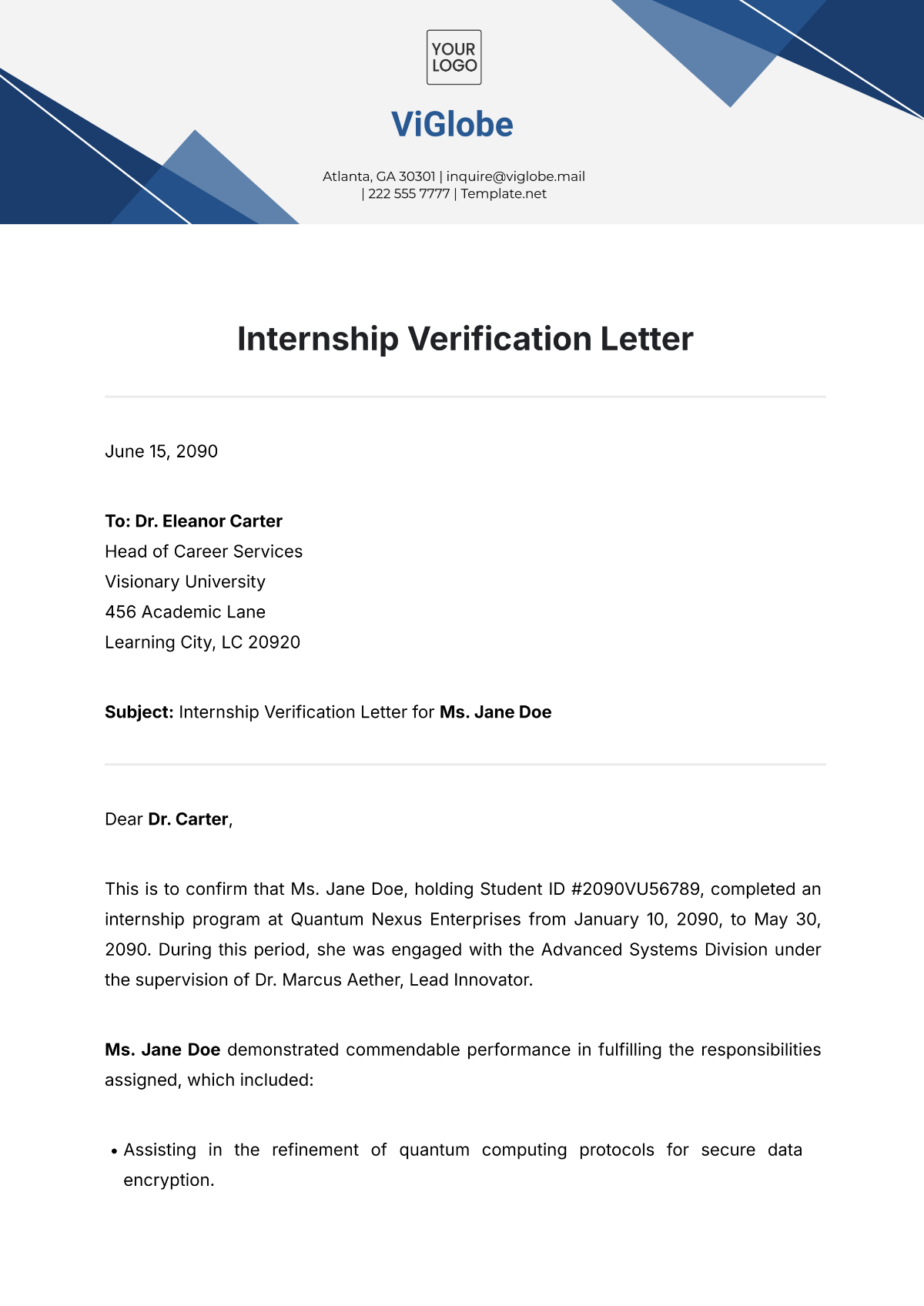 Internship Verification Letter Template - Edit Online & Download