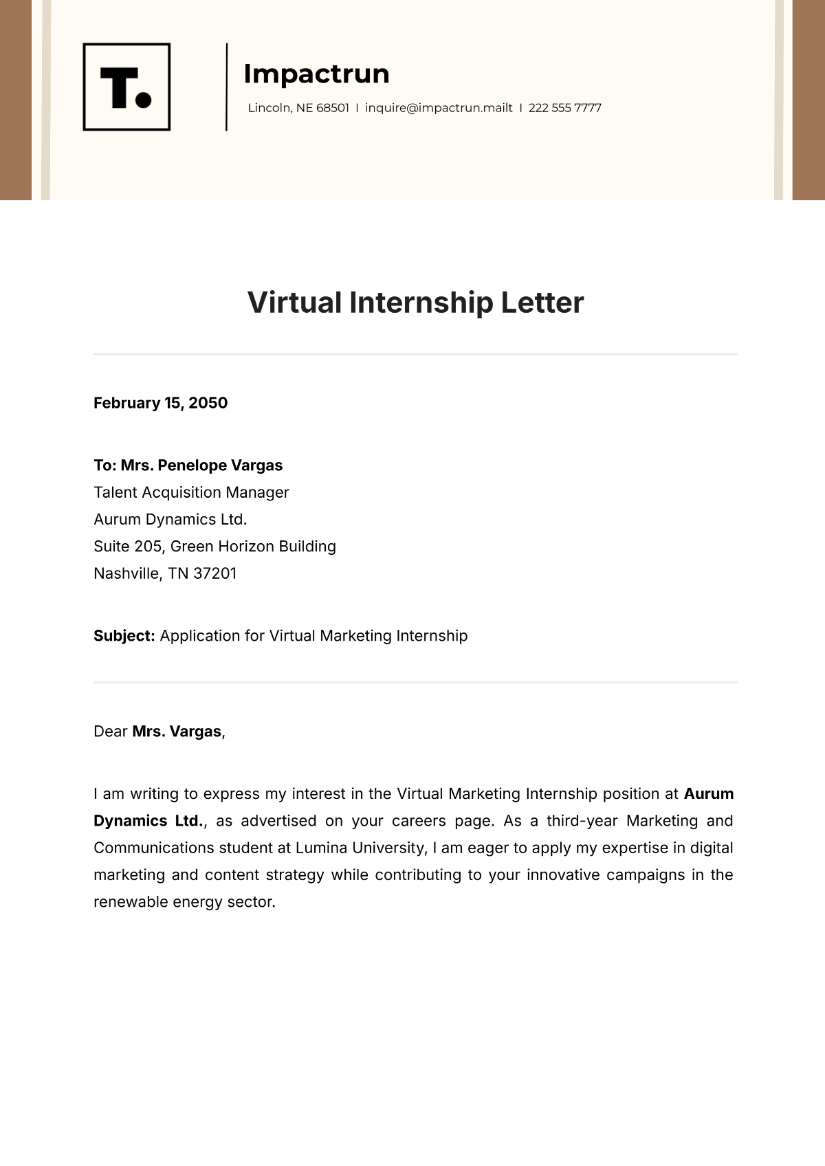 Virtual Internship Letter Template - Edit Online & Download