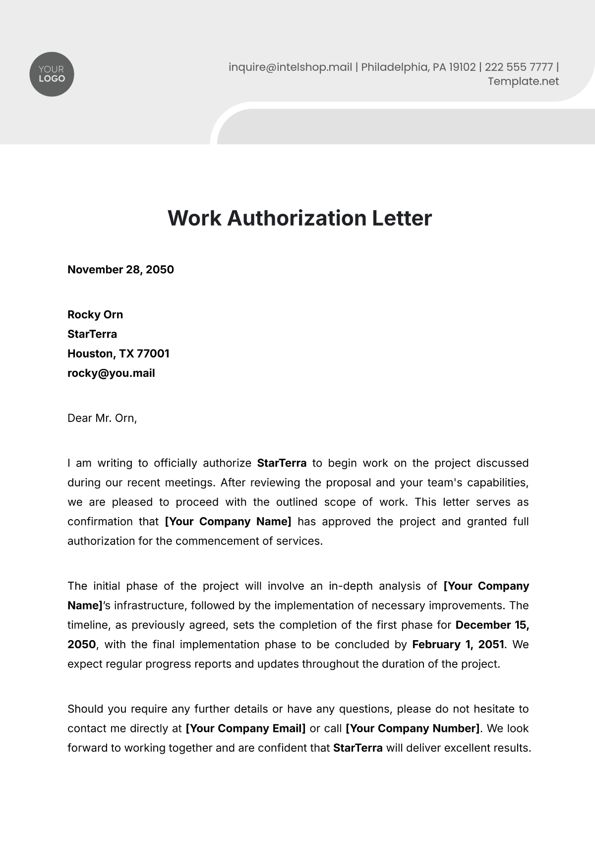 Work Authorization Letter Template - Edit Online & Download