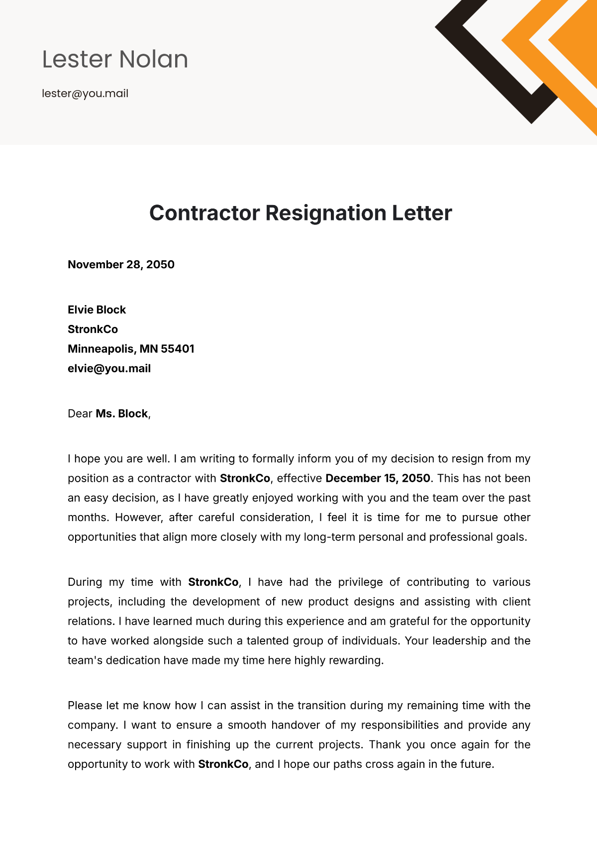 Contractor Resignation Letter Template - Edit Online & Download