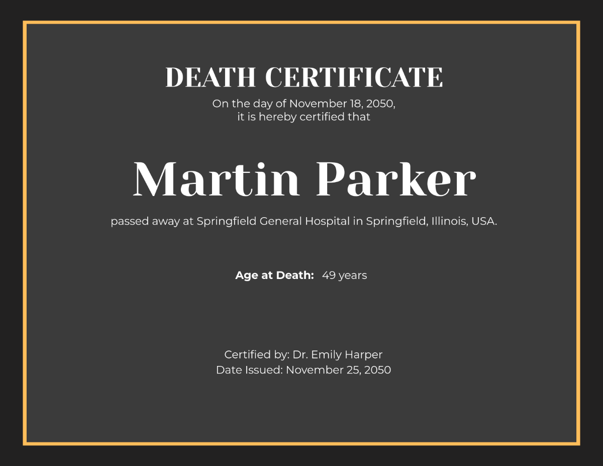 Death Certificate Template - Edit Online & Download