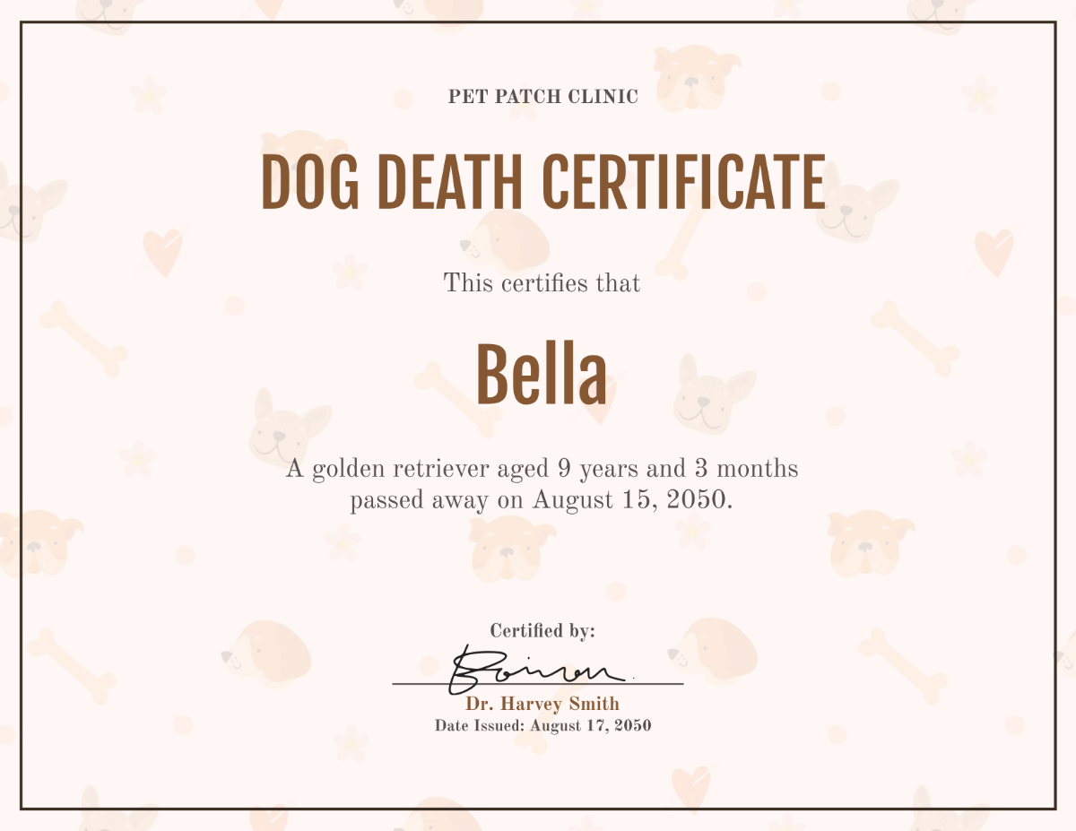 Dog Death Certificate Template - Edit Online & Download