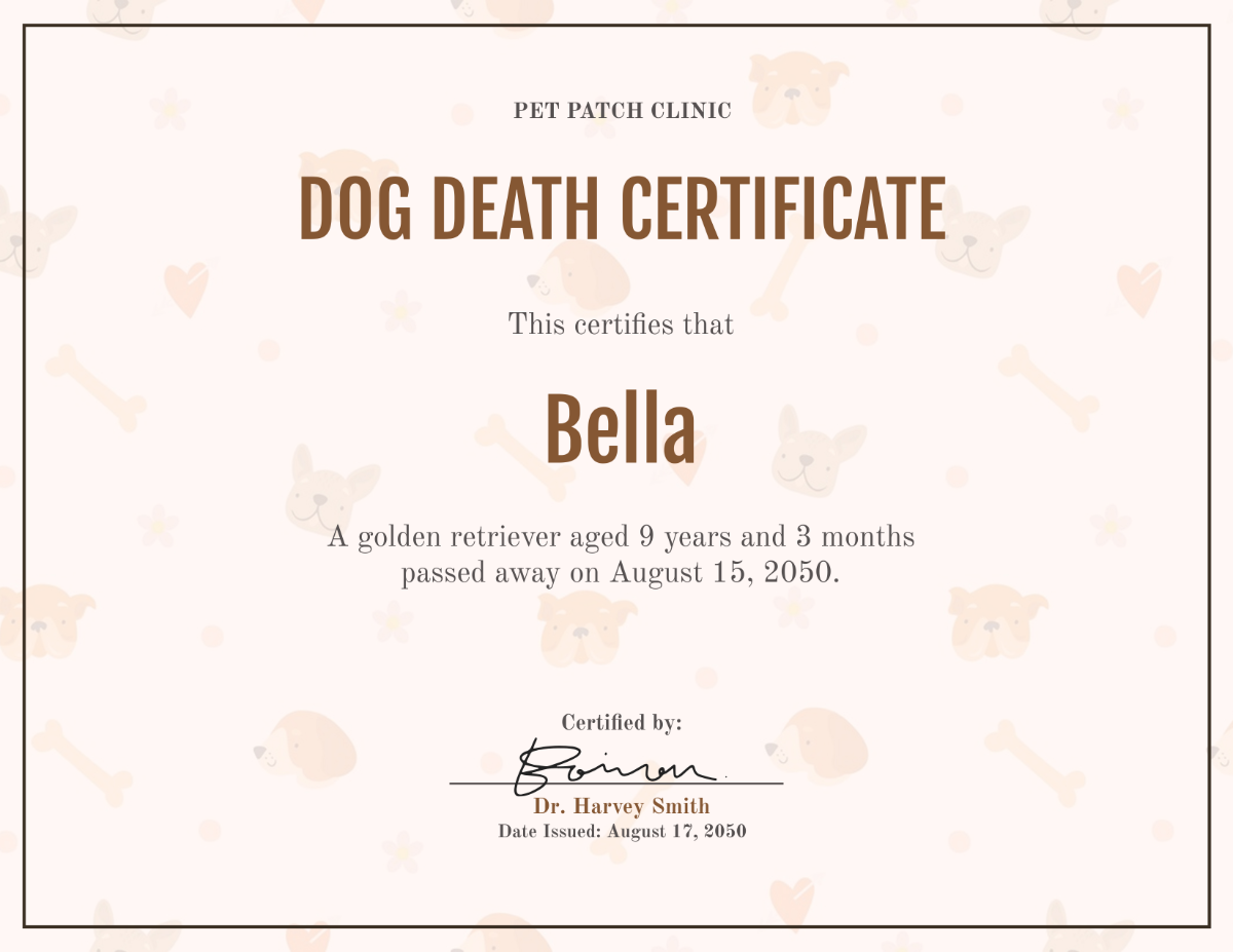 Free Dog Death Certificate Template - Edit Online & Download | Template.net