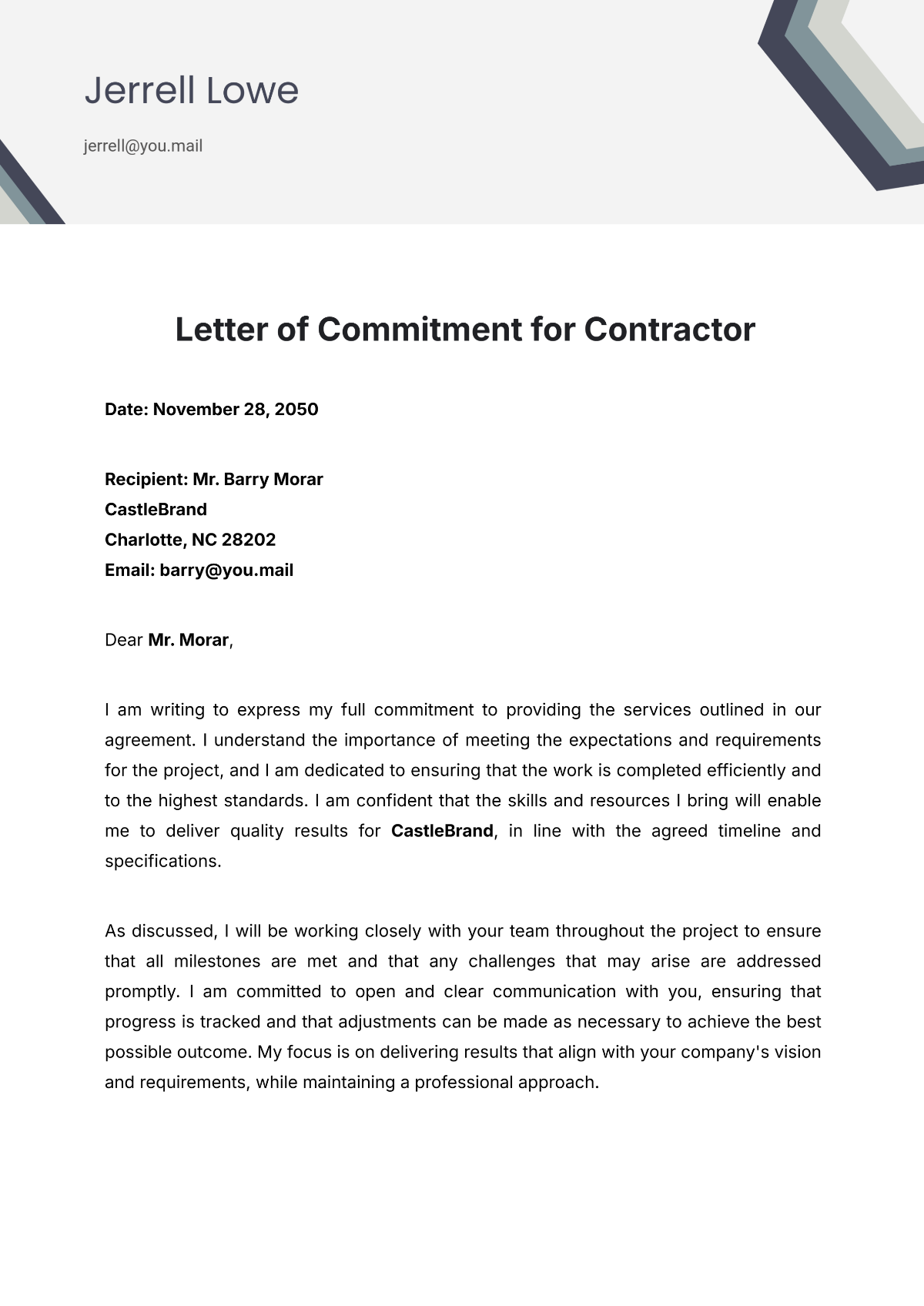 Letter of Commitment for Contractor Template - Edit Online & Download