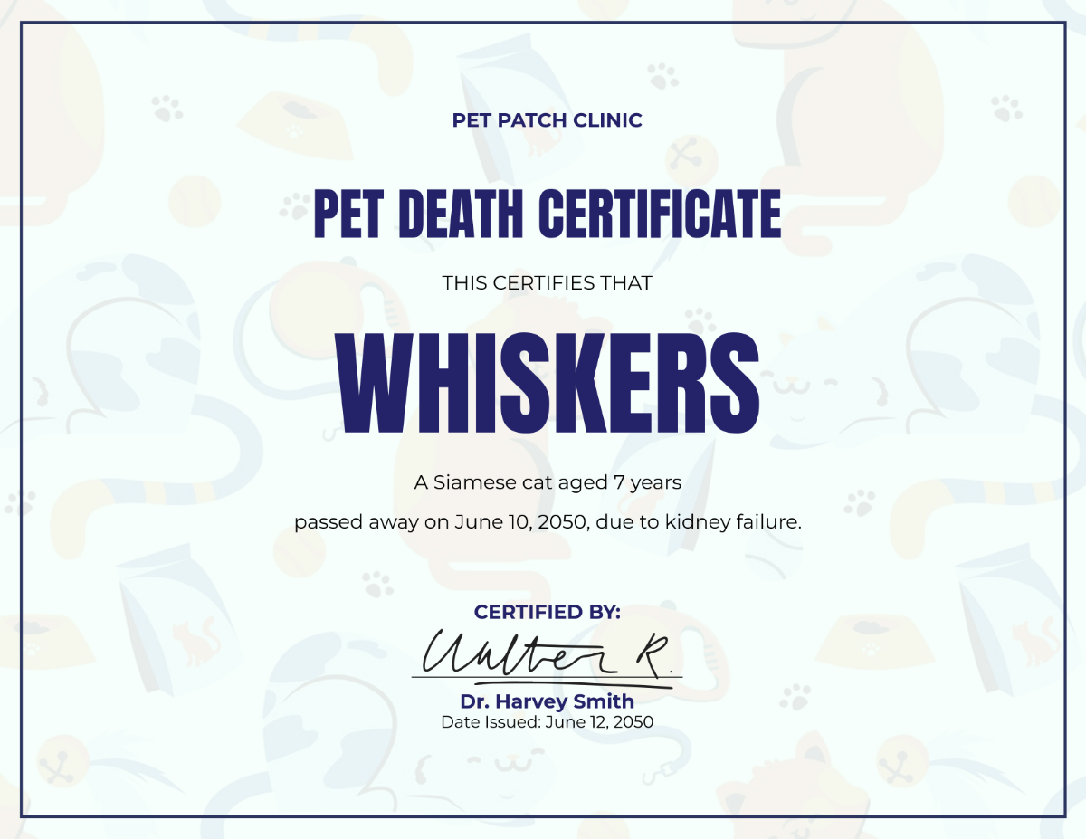 Pet Death Certificate Template - Edit Online & Download