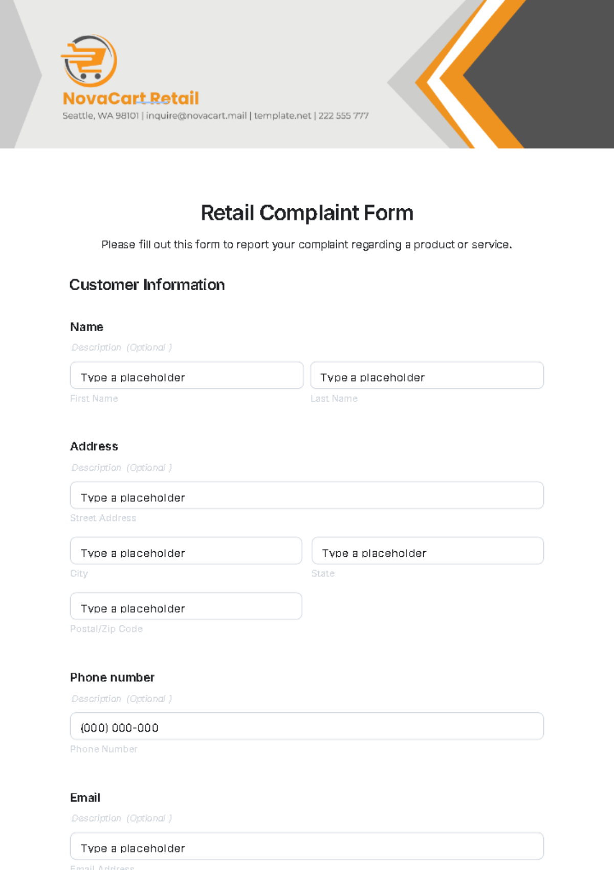 Retail Complaint Form Template - Edit Online & Download