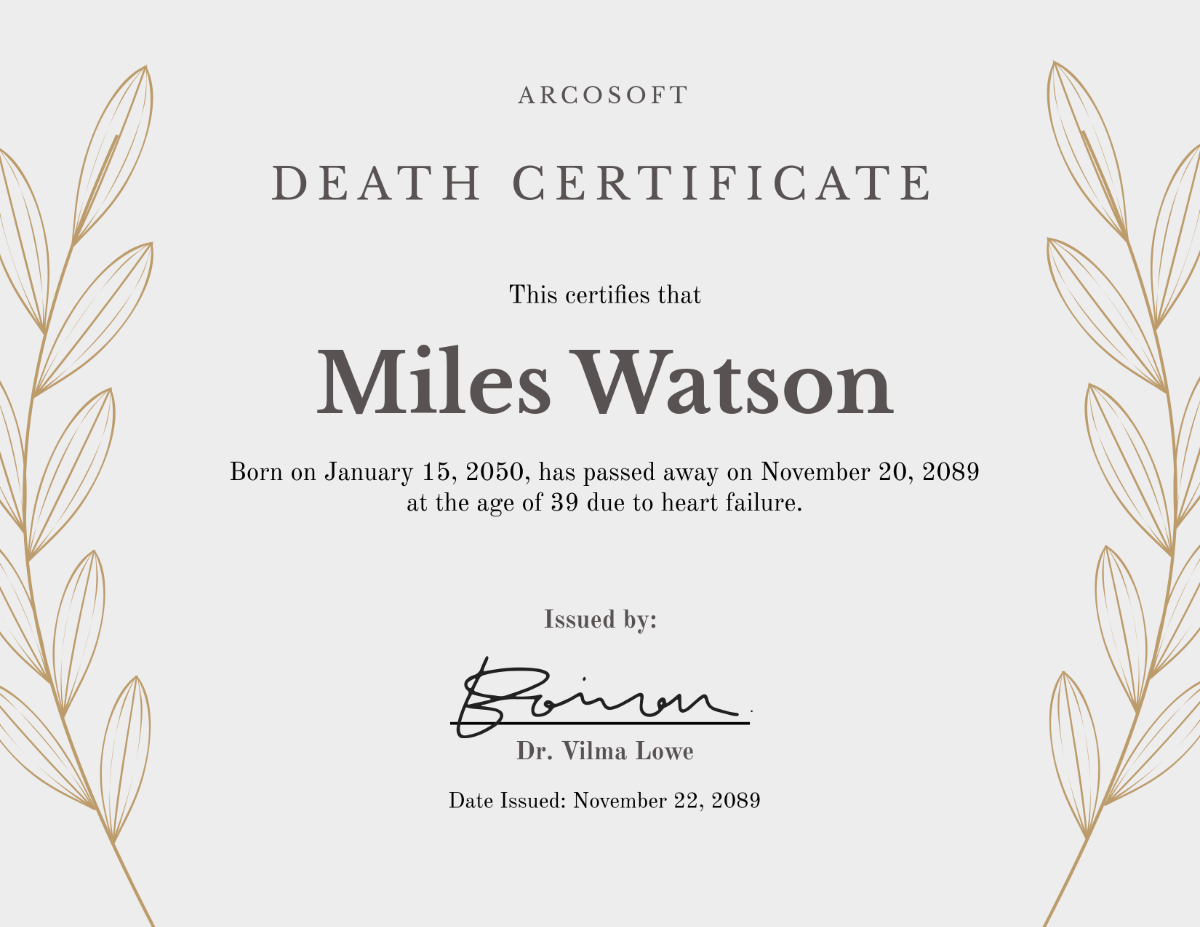 Printable Death Certificate Template - Edit Online & Download