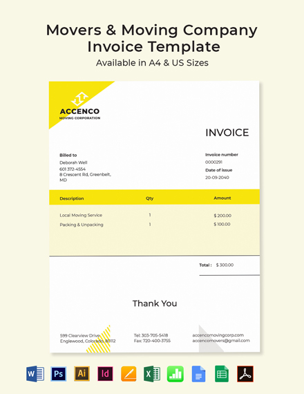 movers moving company invoice template free pdf