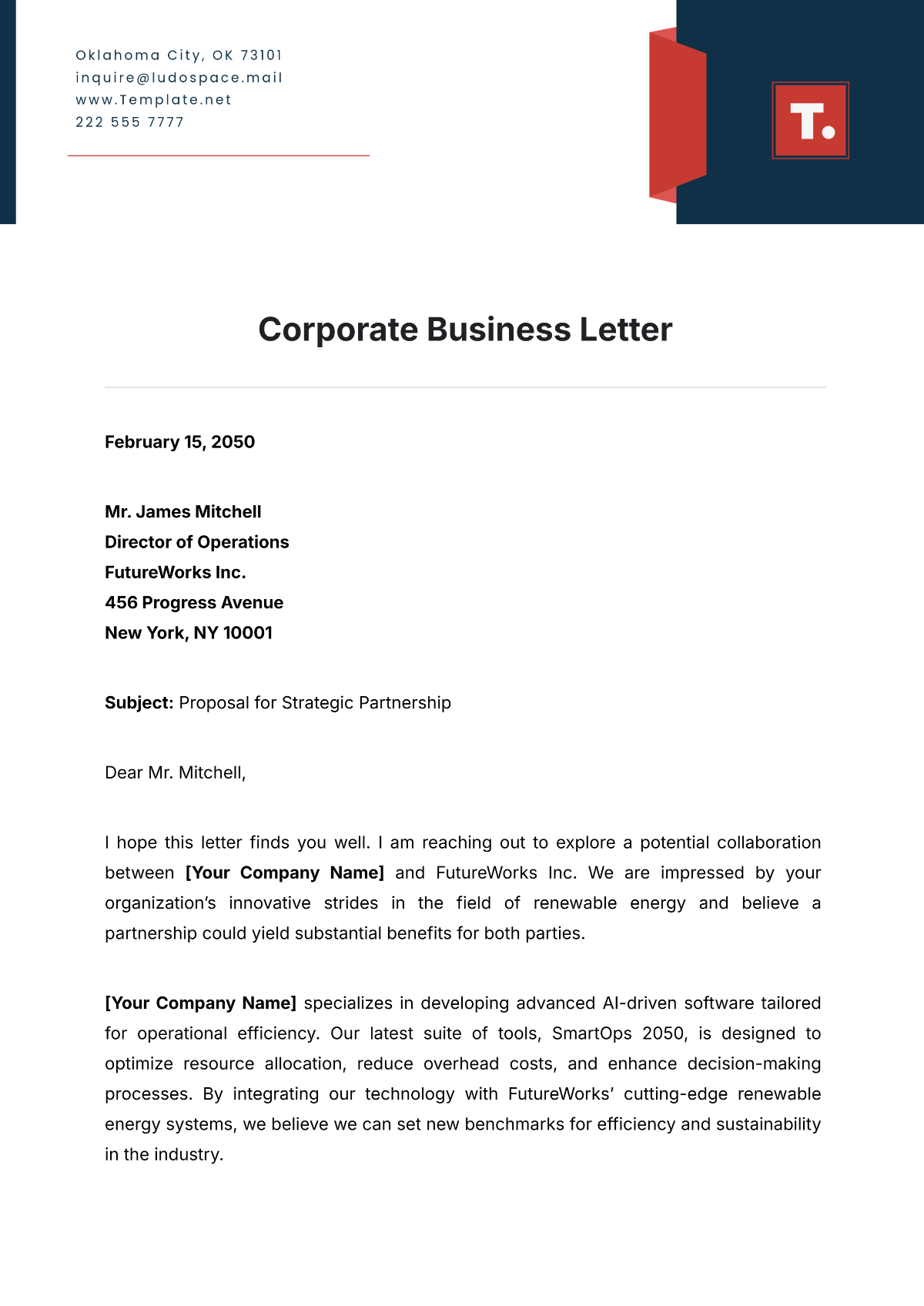 Free Corporate Business Letter Template