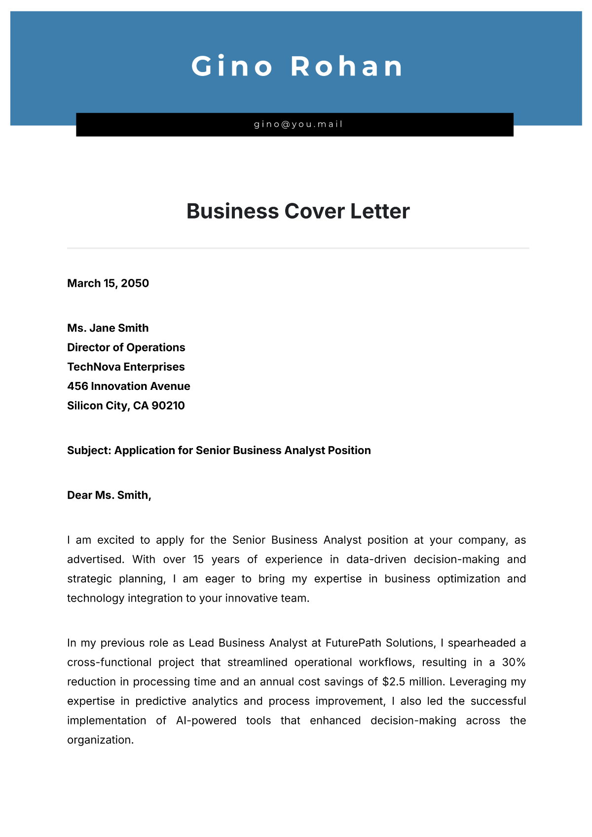 Business Cover Letter Template - Edit Online & Download