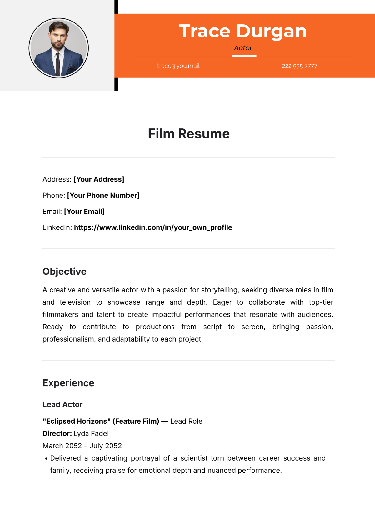 Film Resume Template - Edit Online & Download