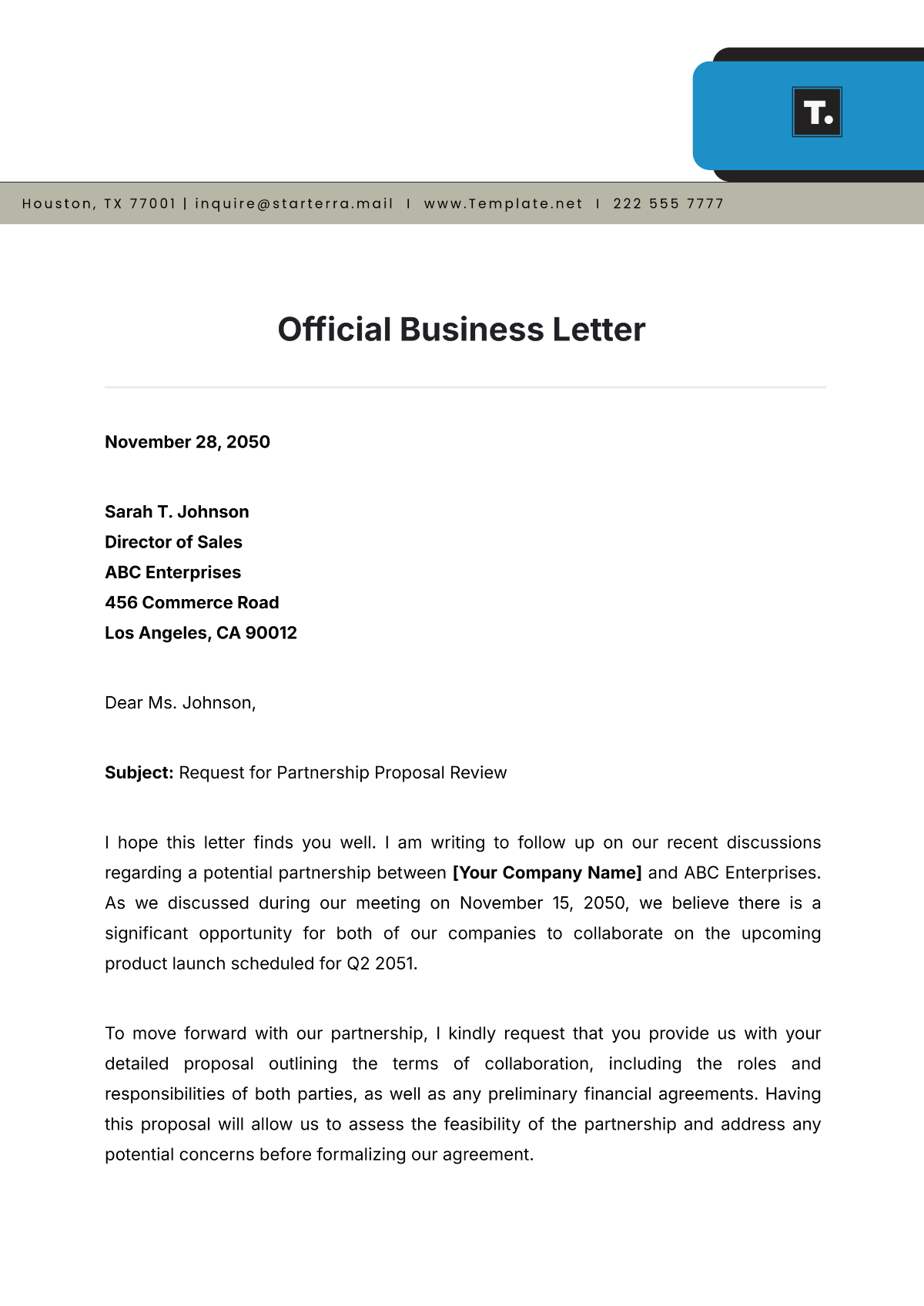 Free Official Business Letter Template