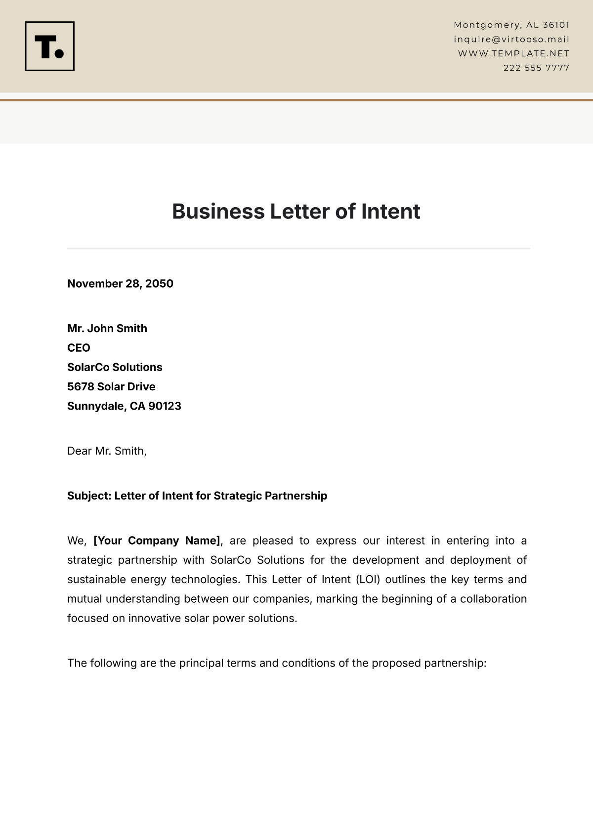 Business Letter of Intent Template - Edit Online & Download