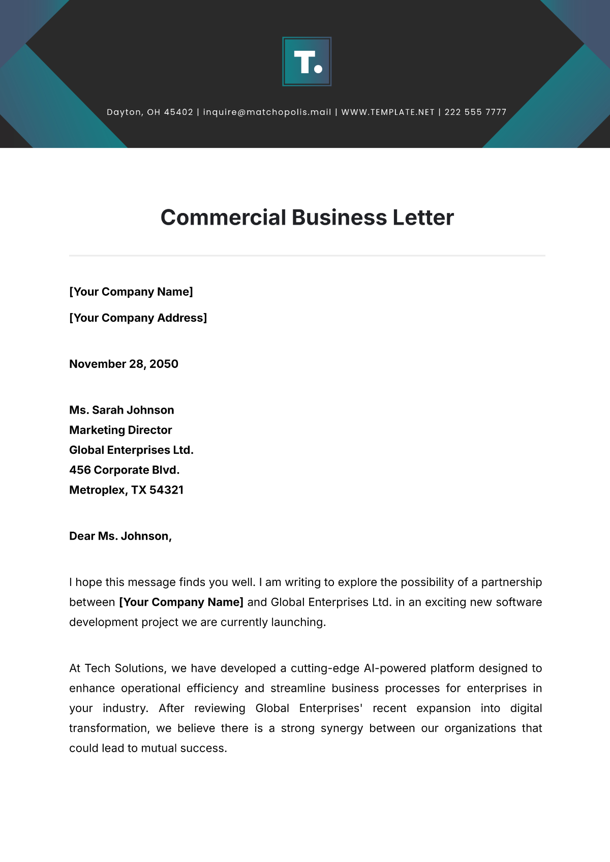 Commercial Business Letter Template - Edit Online & Download