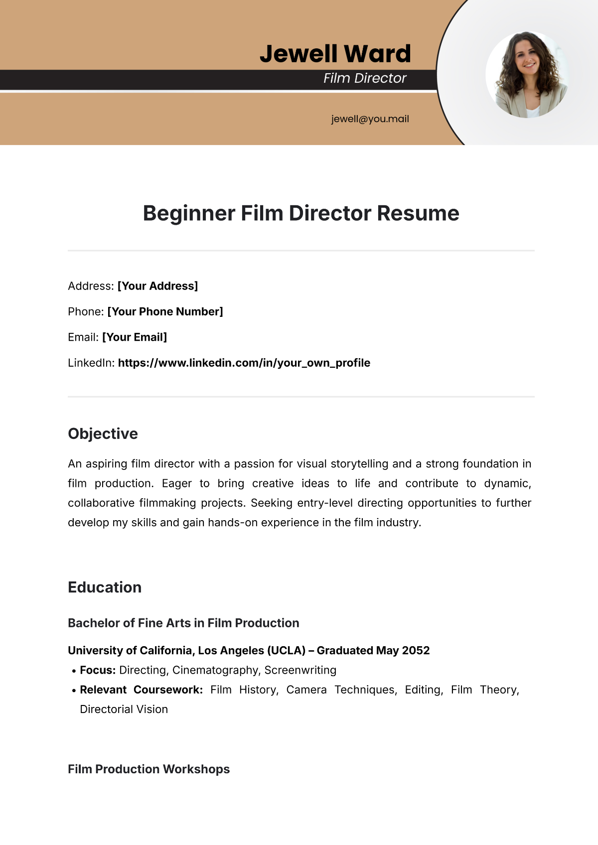 Beginner Film Director Resume Template - Edit Online & Download