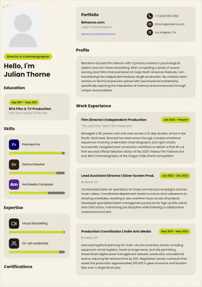 Free Beginner Film Director ATS Resume Template, AI Resume Builder