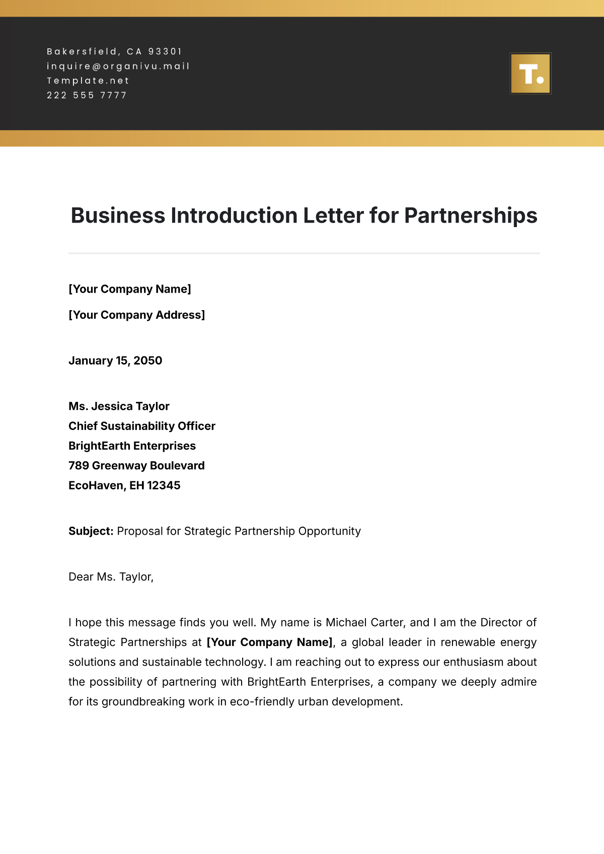 Free Business Introduction Letter For Partnerships Template Edit Online Download Template Net