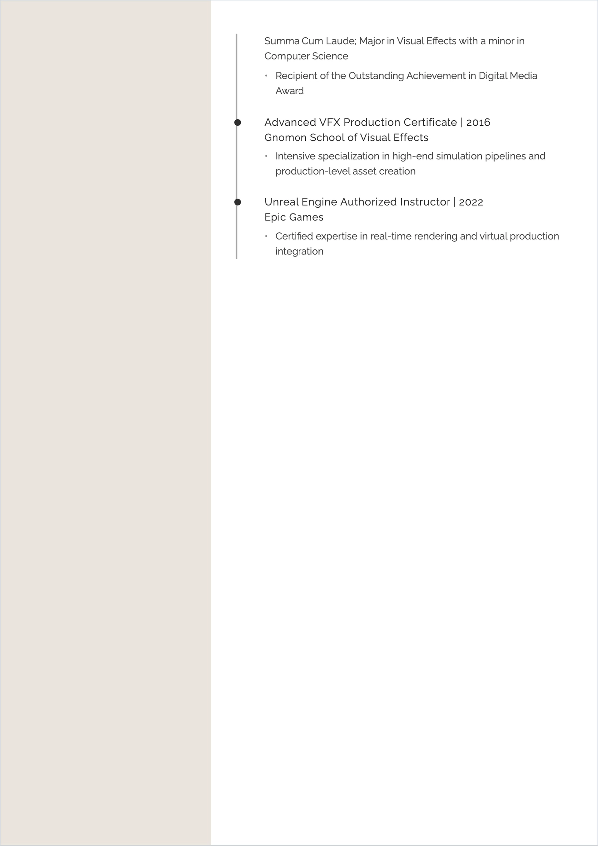 Free Film Visual and Effects Artist ATS Resume Template