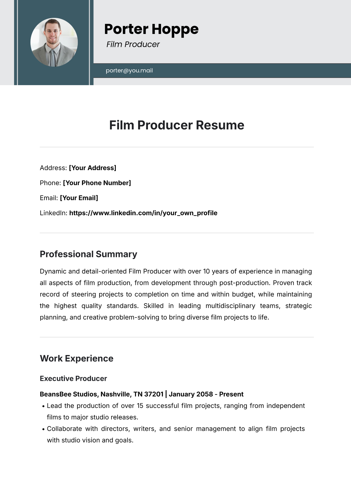 Film Producer Resume Template - Edit Online & Download