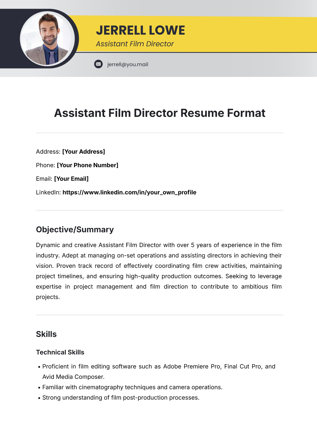 Assistant Film Director Resume Format Template - Edit Online & Download