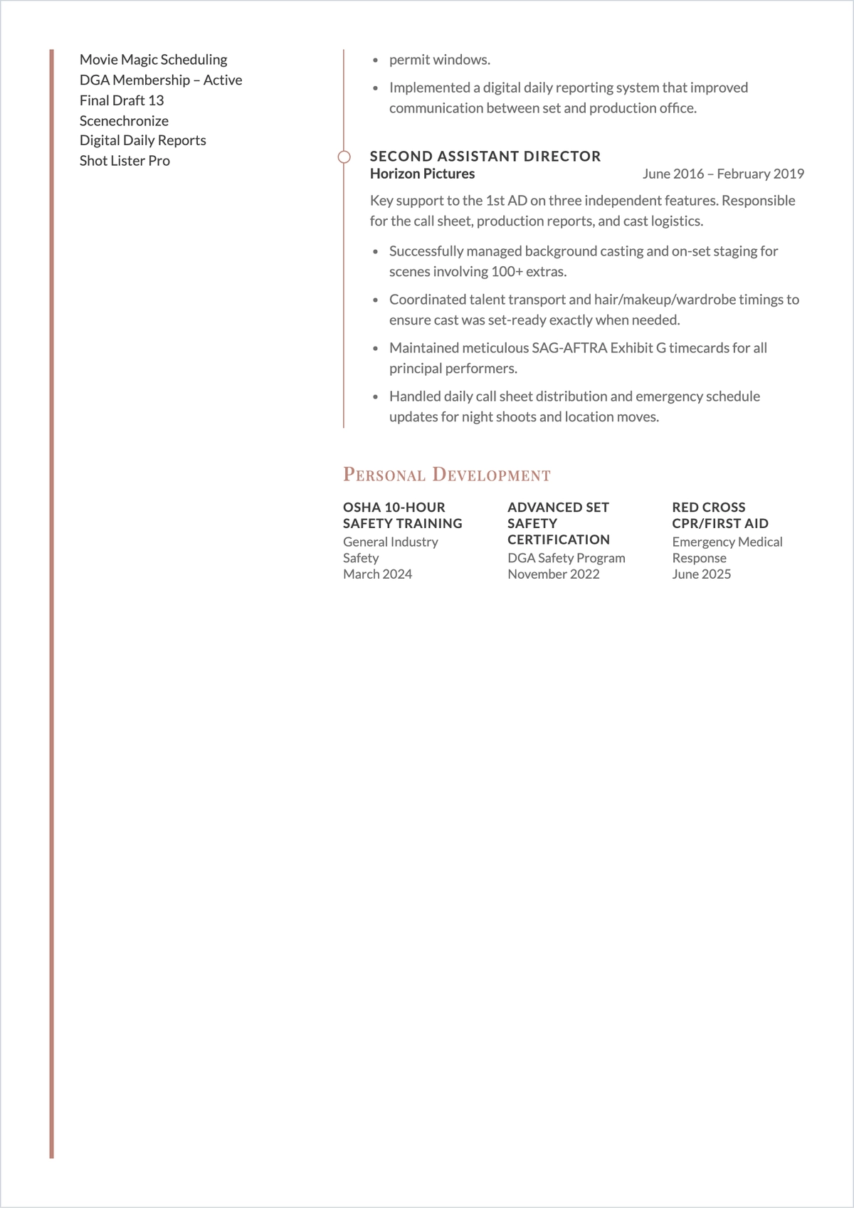 Free Assistant Film Director Resume Format Template to Edit Online
