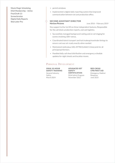 Free Assistant Film Director ATS Resume Template, AI Resume Builder