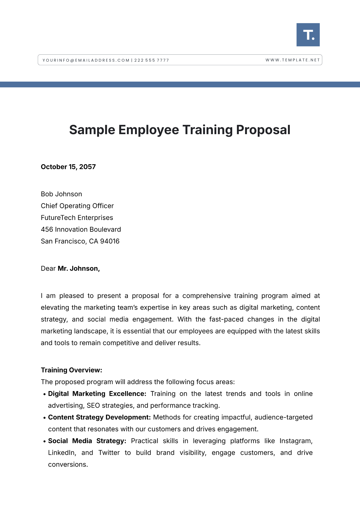 Sample Employee Training Proposal Template - Edit Online & Download