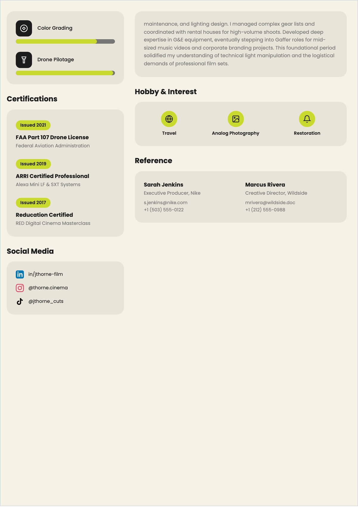 Free Aesthetic Freelance Filmmaker ATS Resume Template