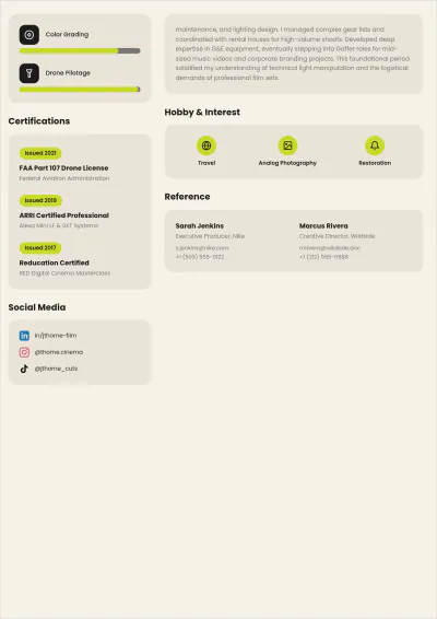 Free Aesthetic Freelance Filmmaker ATS Resume Template