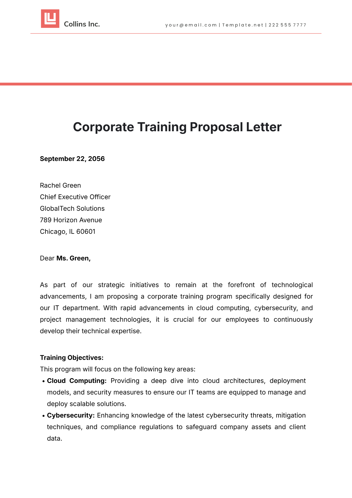 Corporate Training Proposal Letter Template - Edit Online & Download