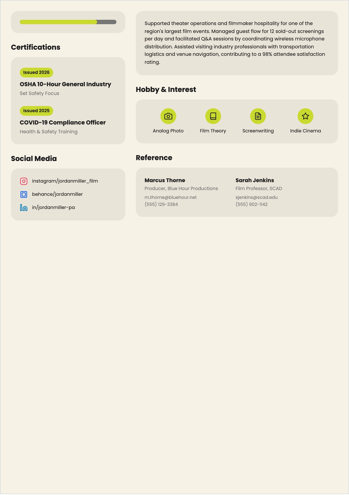 Free Entry-Level Film Crew ATS Resume Template, AI Resume Builder