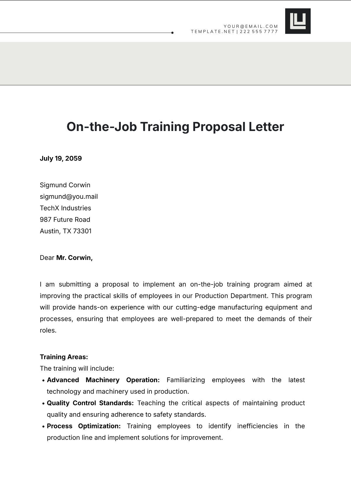 On-the-Job Training Proposal Letter Template - Edit Online & Download