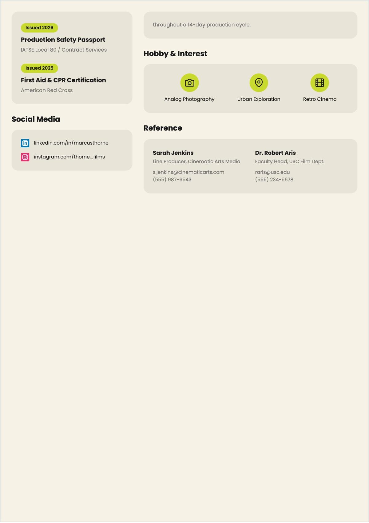 Free Film Intern ATS Resume Template, AI Resume Builder