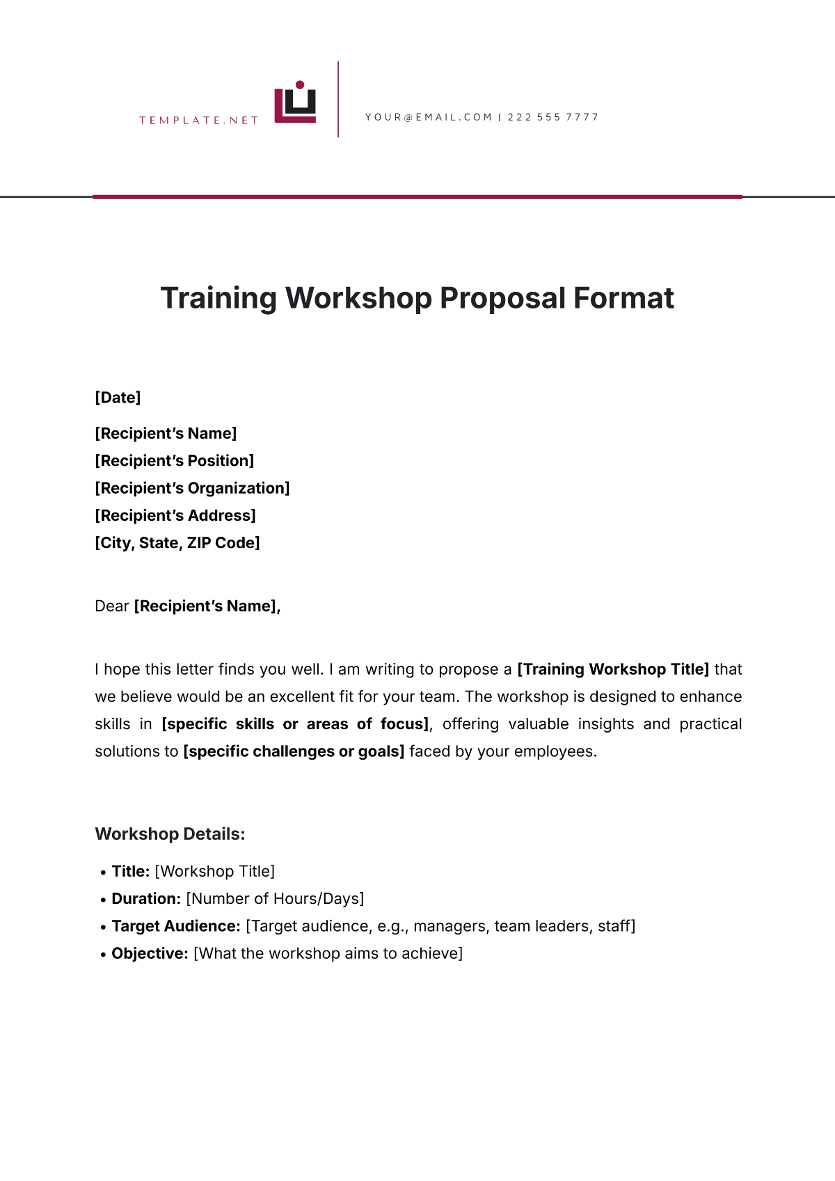 Training Workshop Proposal Format Template - Edit Online & Download