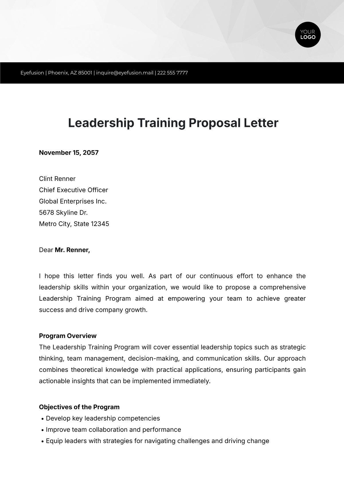 Leadership Training Proposal Letter Template - Edit Online & Download