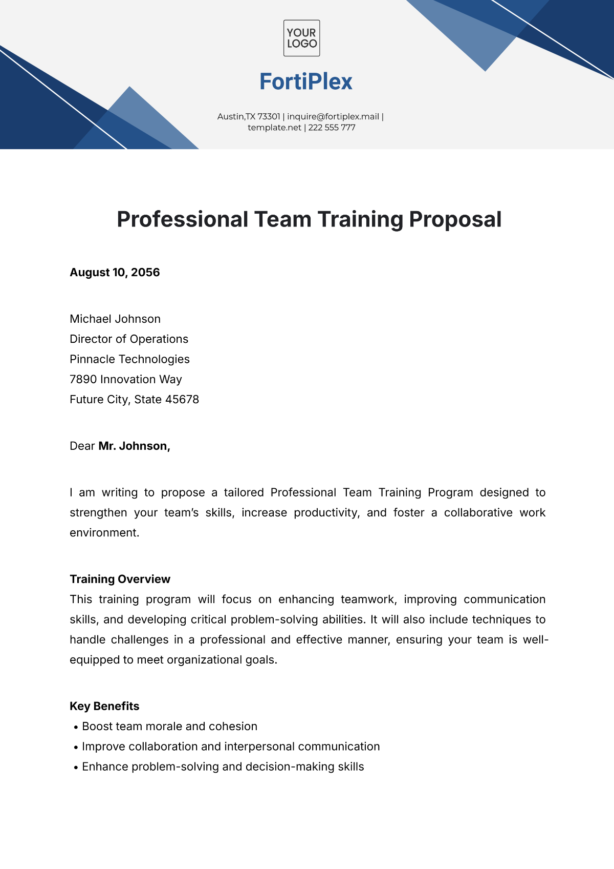 Professional Team Training Proposal Template - Edit Online & Download