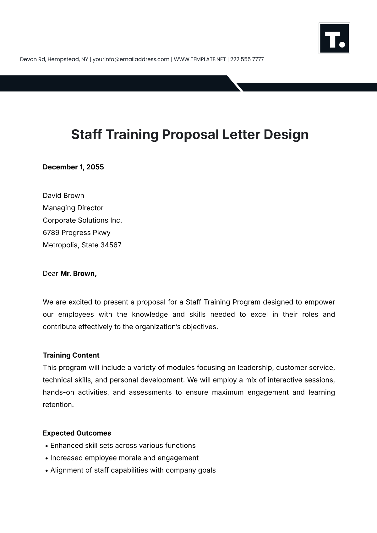 Staff Training Proposal Letter Design Template - Edit Online & Download