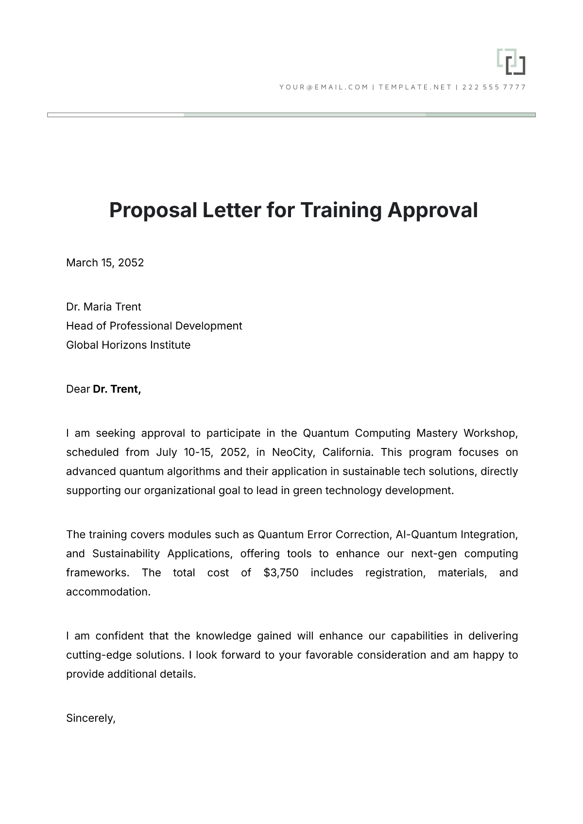 Proposal Letter for Training Approval Template - Edit Online & Download