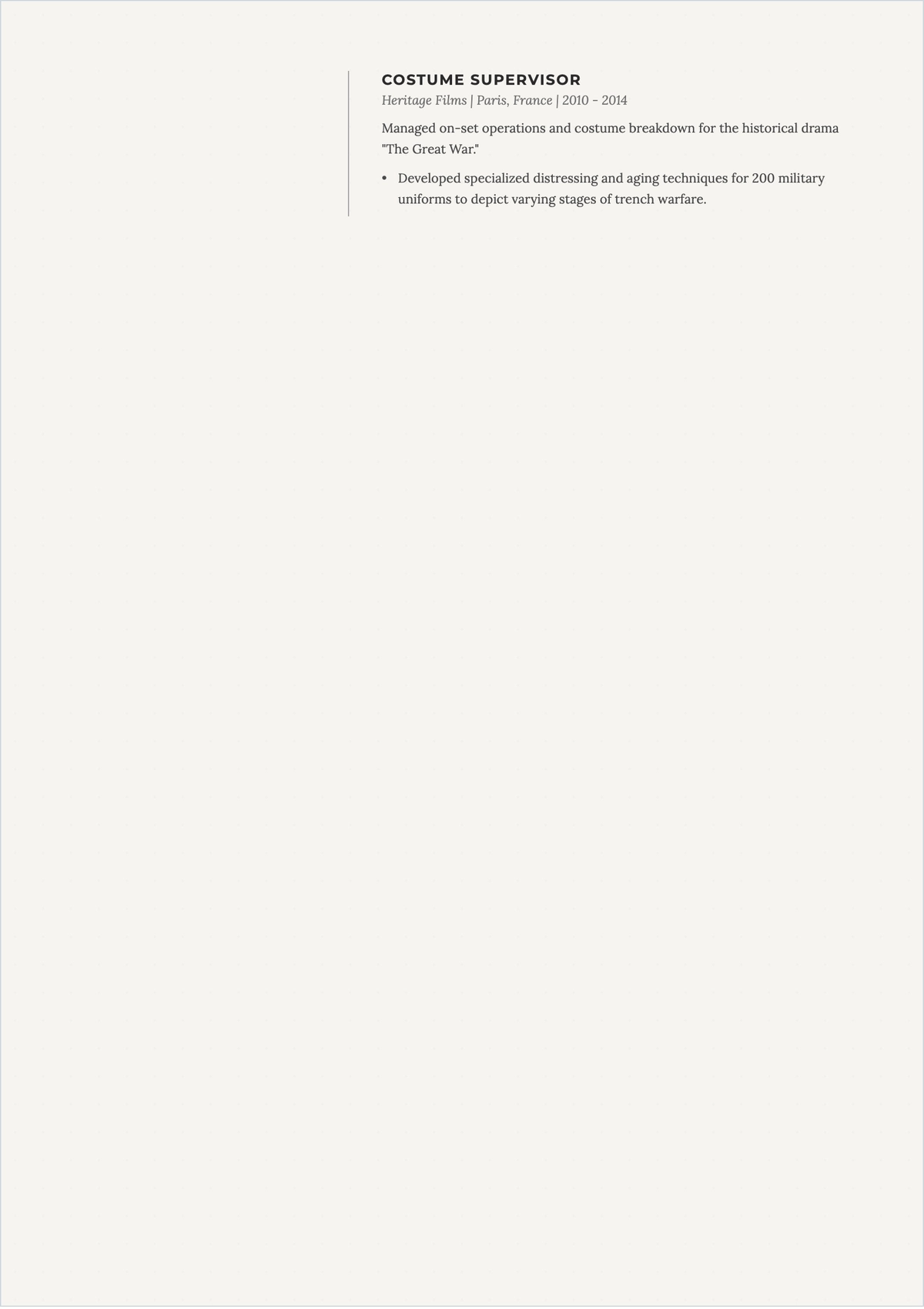 Free Costume Film Designer ATS Resume Template, AI Resume Builder
