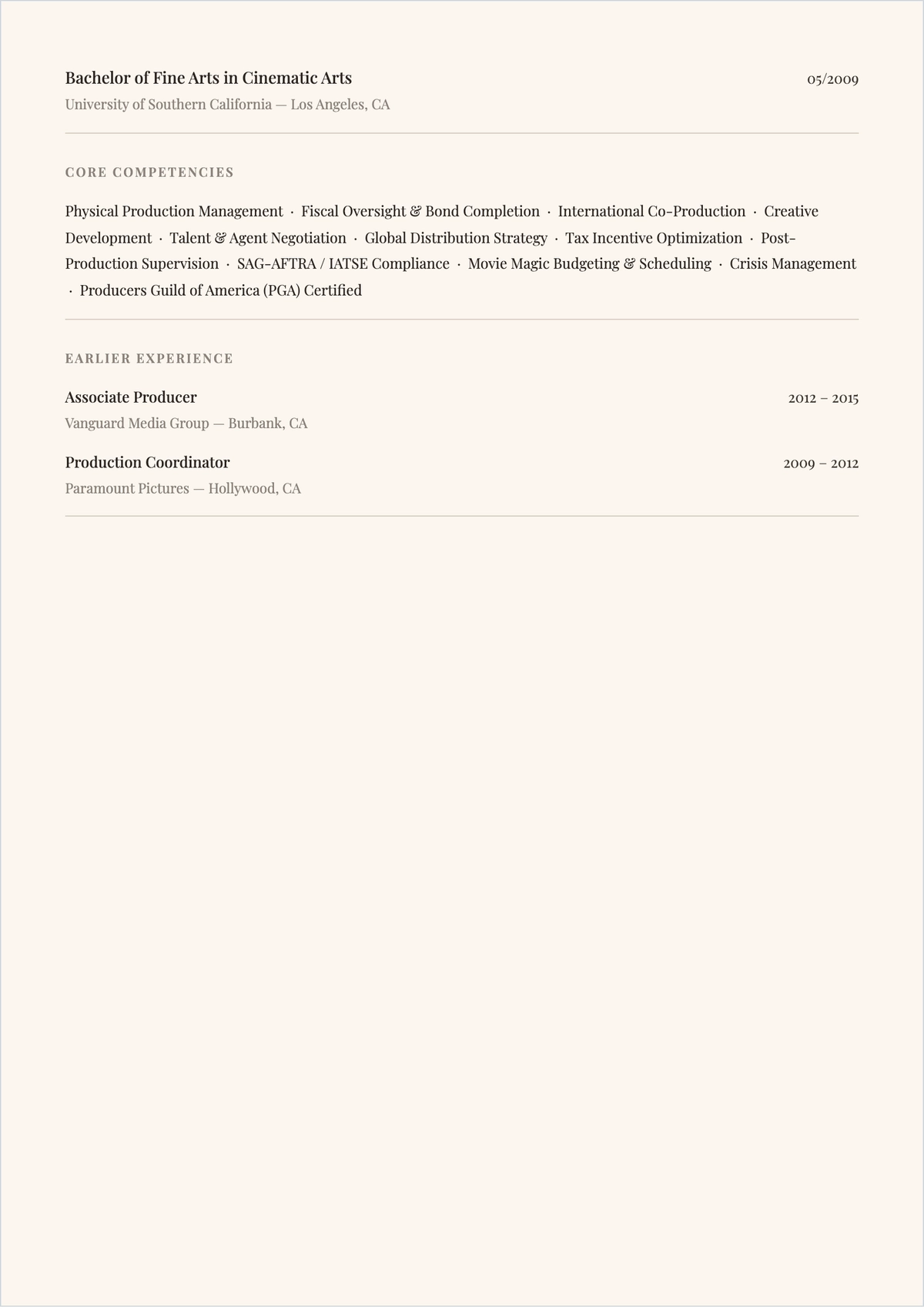 Free Blank Film Producer ATS Resume Template, AI Resume Builder
