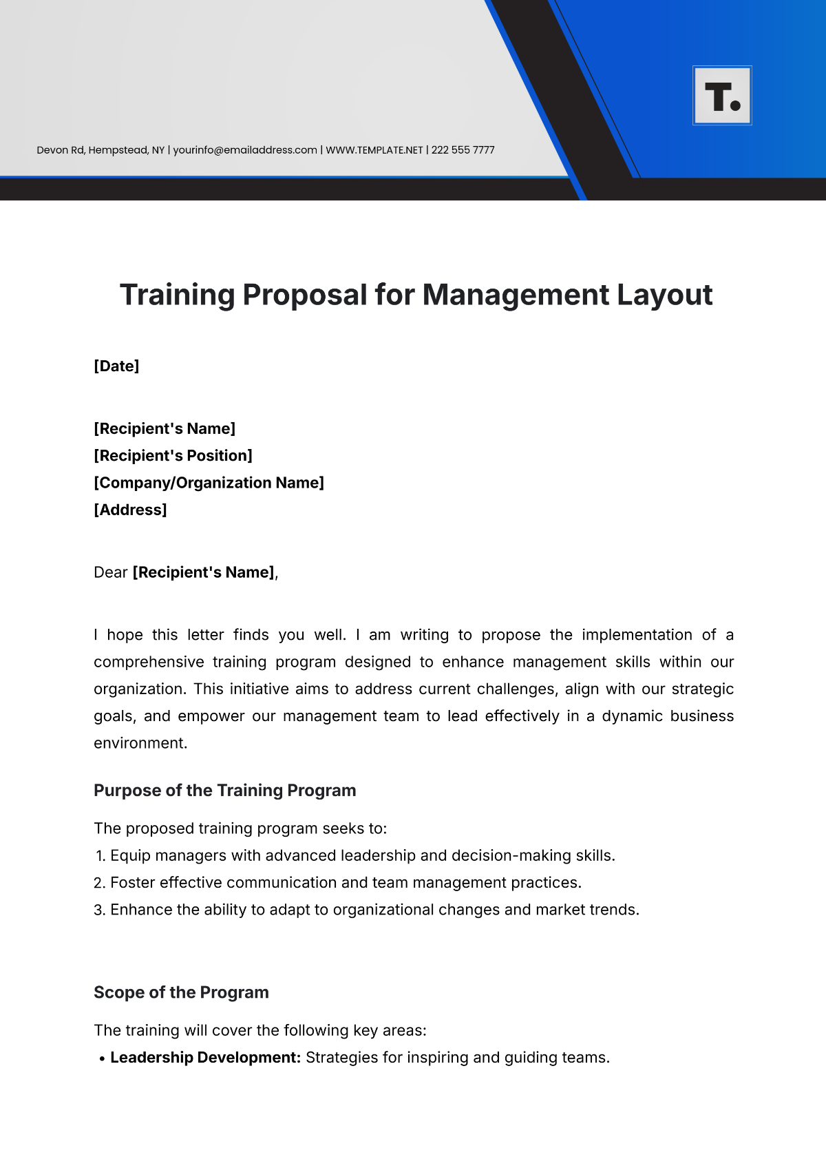 Training Proposal for Management Layout Template - Edit Online & Download