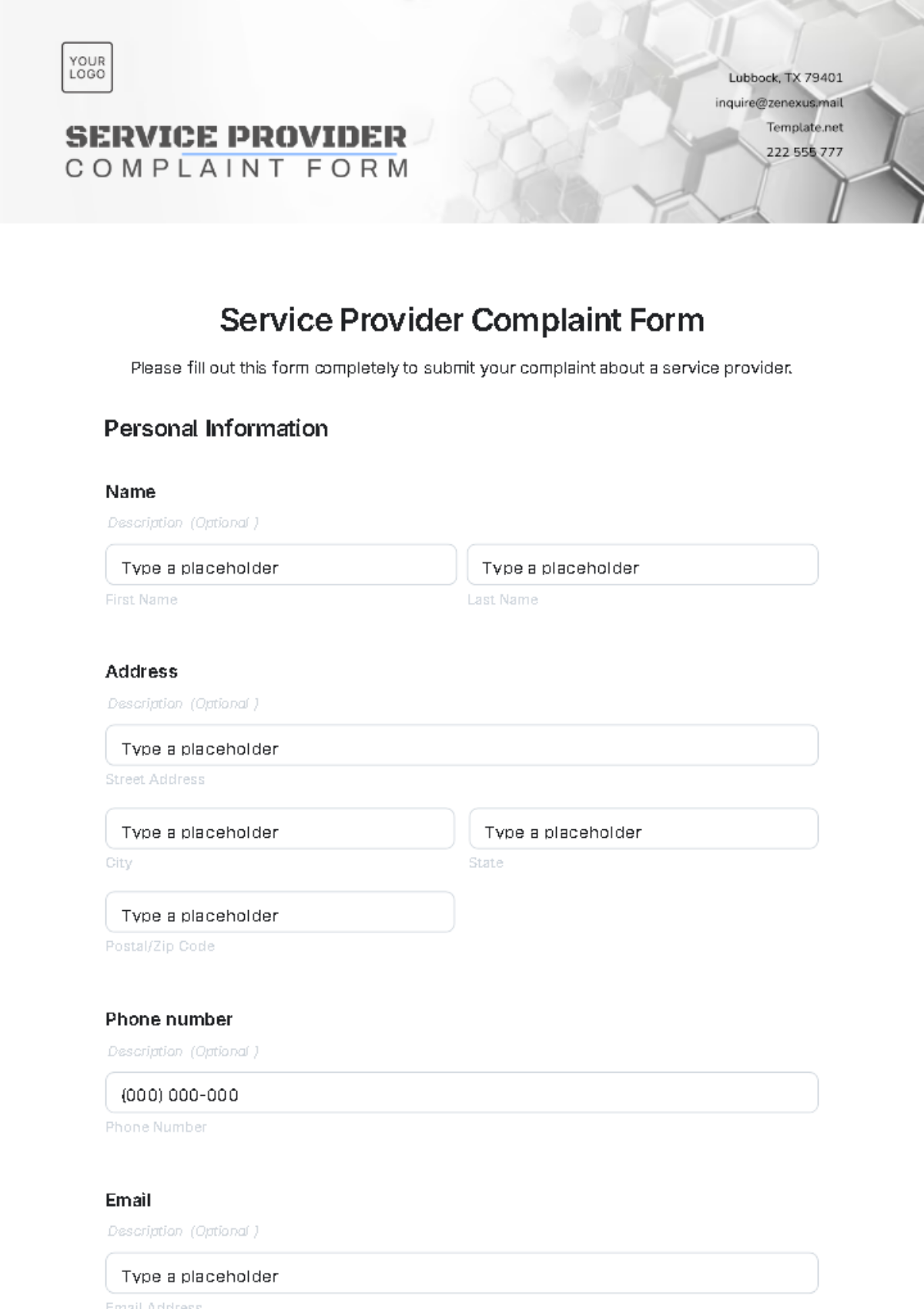 Service Provider Complaint Form Template - Edit Online & Download