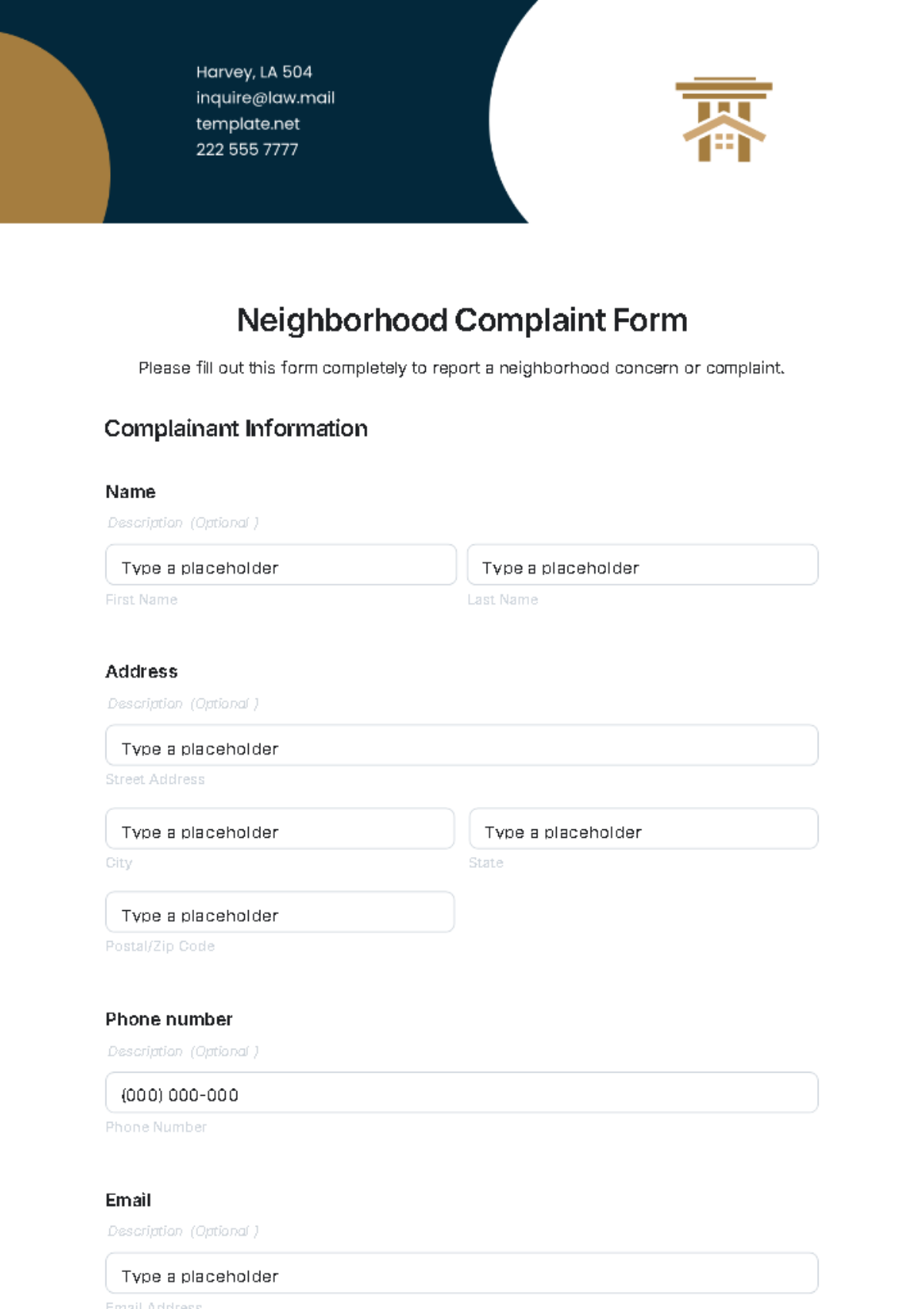 Neighborhood Complaint Form Template - Edit Online & Download