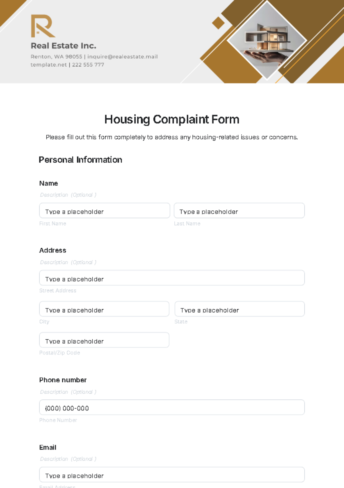 Housing Complaint Form Template - Edit Online & Download